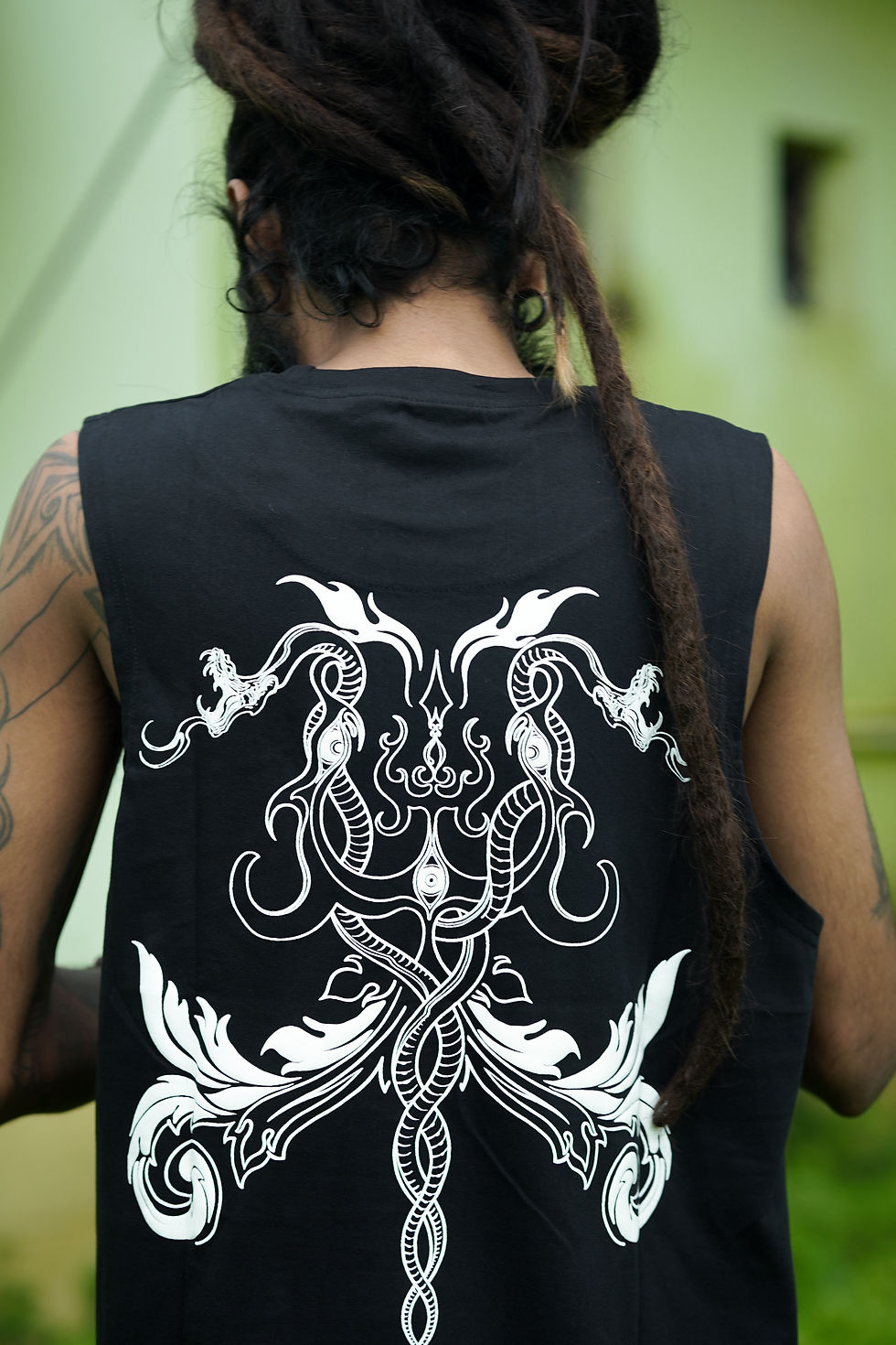 Thumbnail: SACRED TRISHUL | Men's Black Tank Top | Shiva Print UV Glow Sleeveless Vest Tops