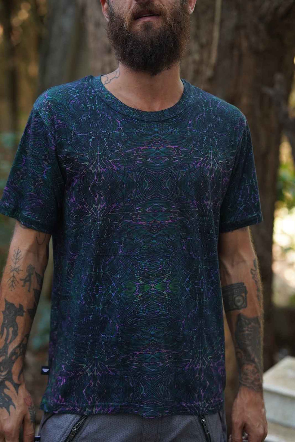 Front view of the Cyber Geometric Print Men's Bamboo T-shirt