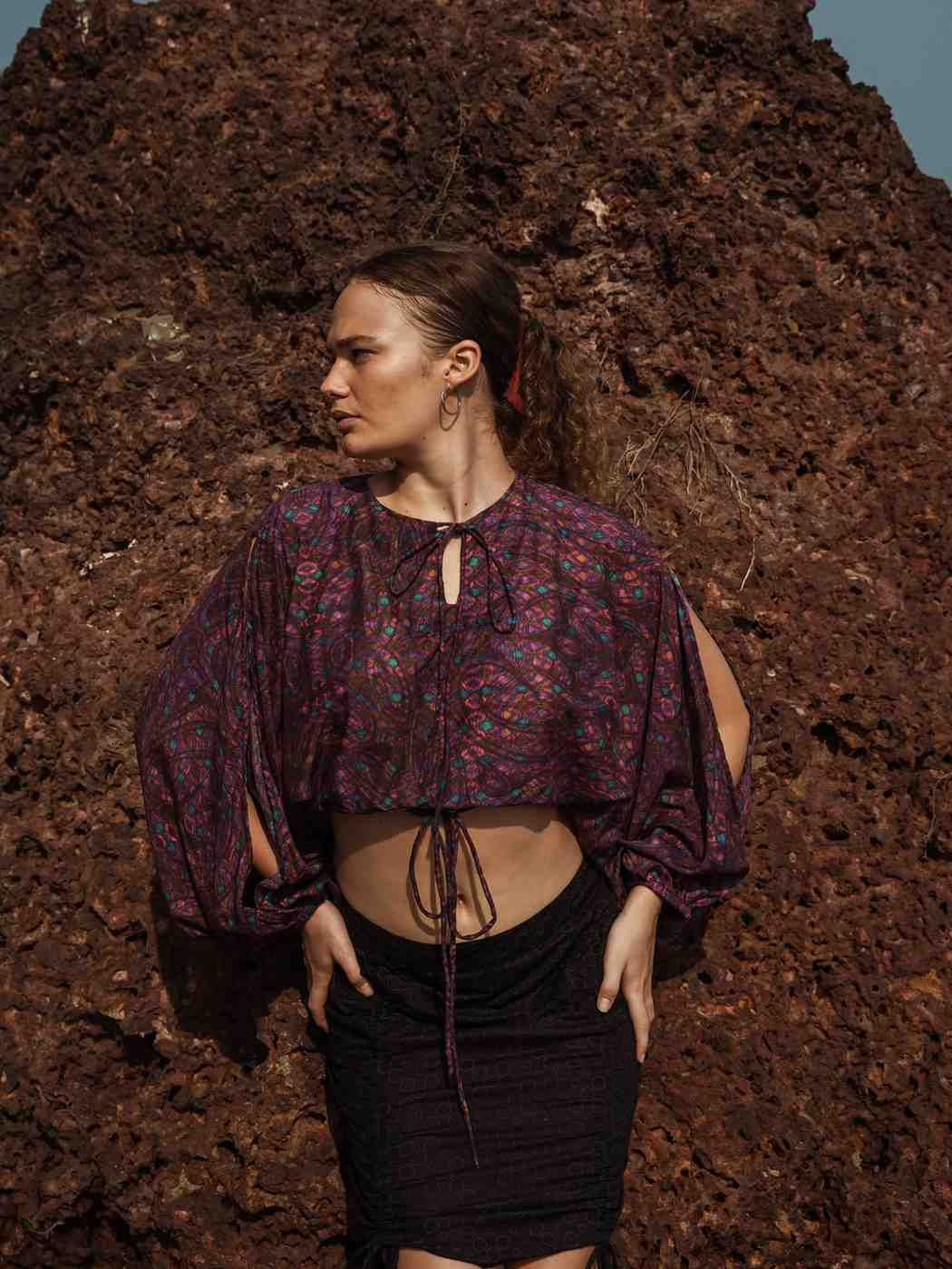 Straight front view of the art wear Adjustable Crop Top