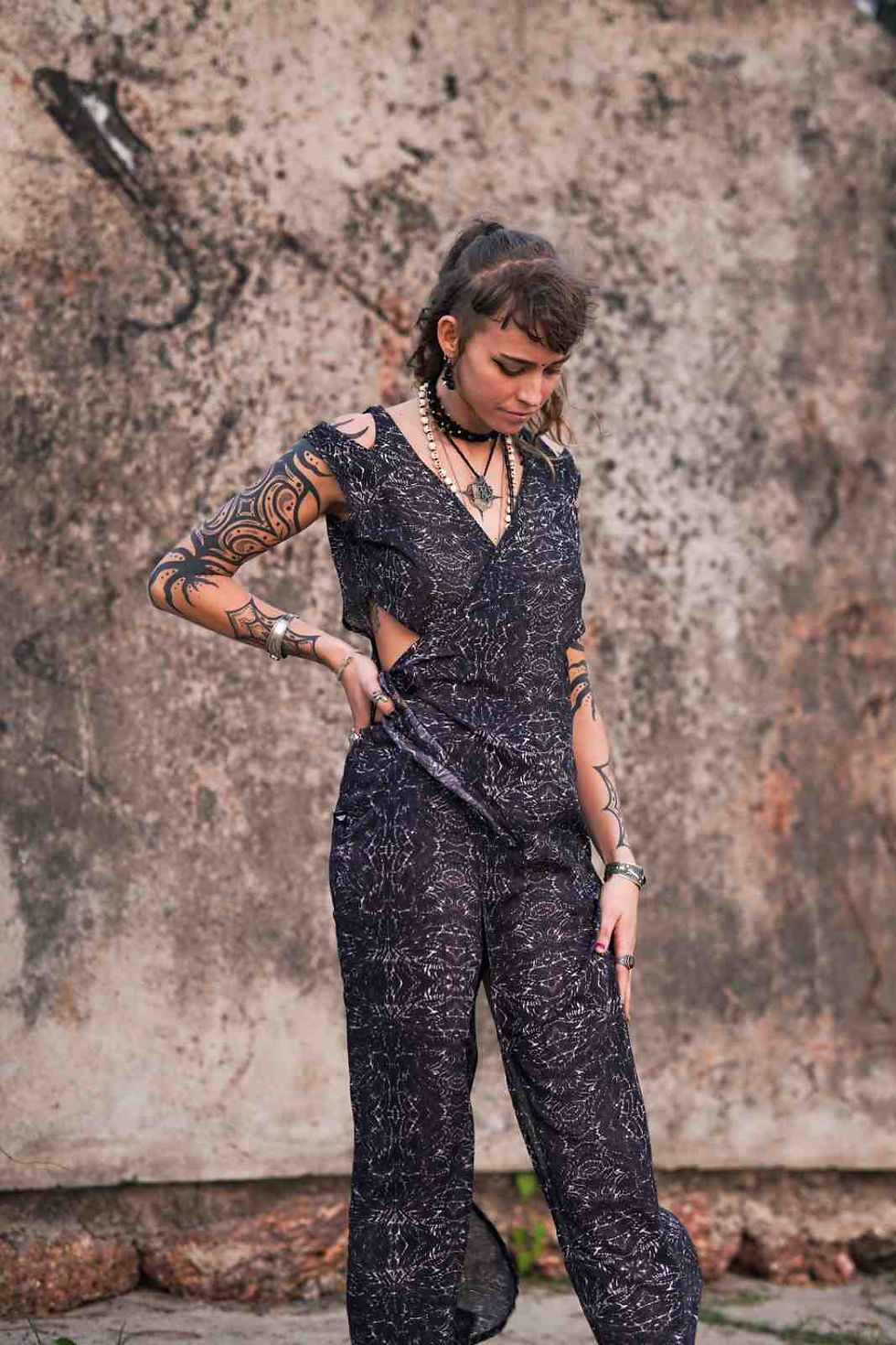 Zoom out front straight view of the bamboo women's long dress