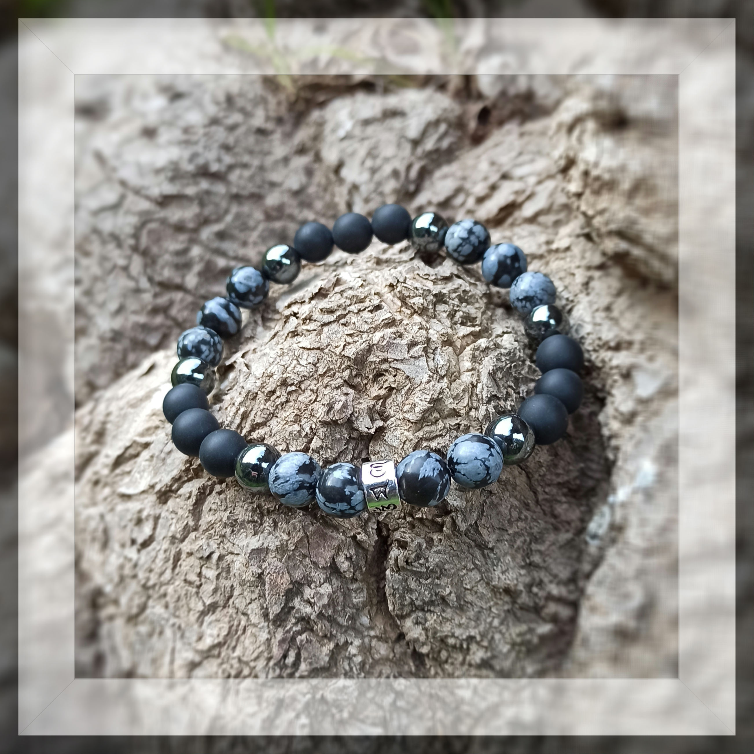 Bracelet Laos mix Obsidienne flocon de neige* Onyx Mate
