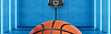 indoor basketball court with basketball ball. 3d render