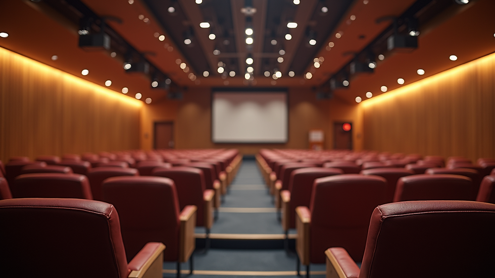 Vue rapprochée d’une salle de conférence prête pour un événement professionnel