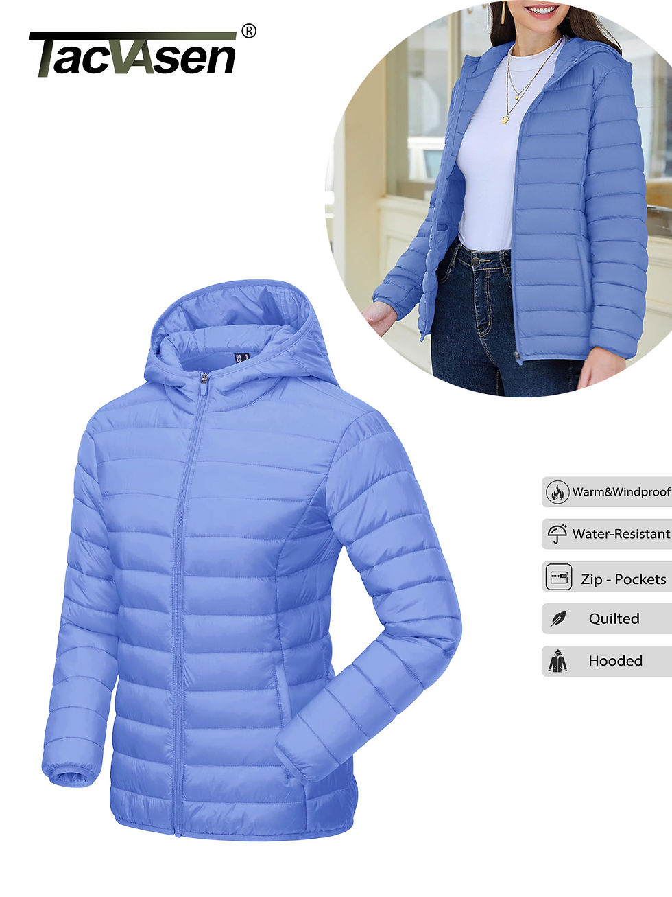 Thumbnail: Ultra-Lightweight Water-Resistant Hooded Puffer Jacket