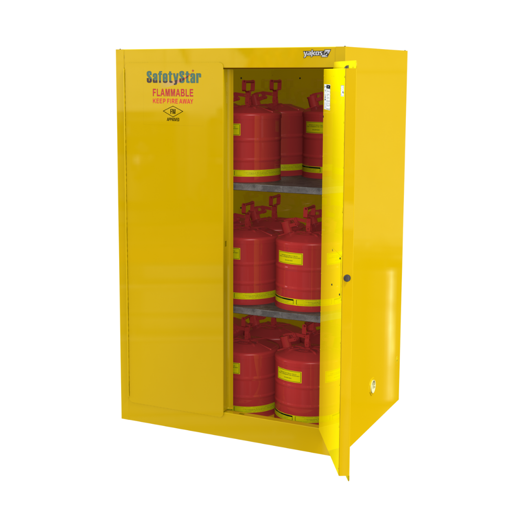 Flammable Safety Cabinet 90 Gallons Yellow Manual Closing 2 doors, M2090Y-R