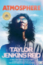 Cover of "Atmosphere" by Taylor Jenkins Reid. Features a person with sunglasses reflecting clouds. Bright blue sky, bold red title text.