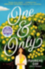 Book cover of "One & Only" by Maurene Goo, shows a woman in yellow amid yellow flowers against a blue sky. "Read with Jenna" badge.