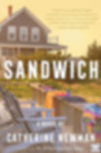 Cover of "Sandwich" by Catherine Newman. Beach house, sunset, and clothes on railing. Includes quote by Ann Patchett praising the book.