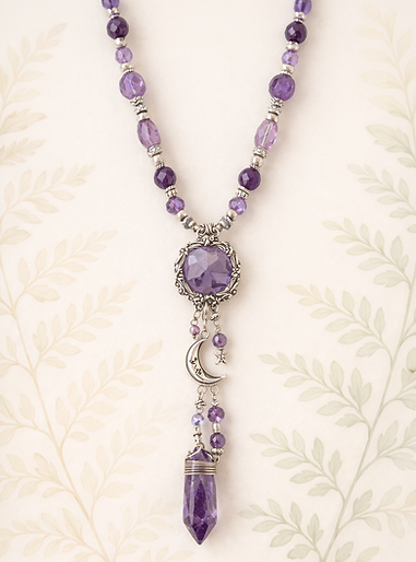 Delicate amethyst necklace with moon charm.png