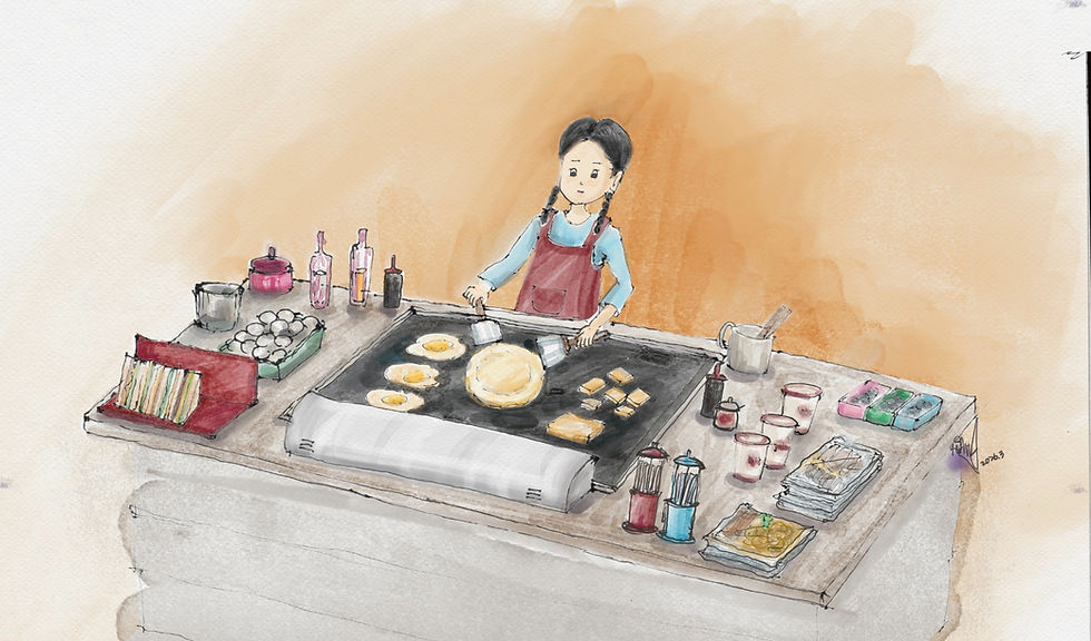 早餐店煎台前