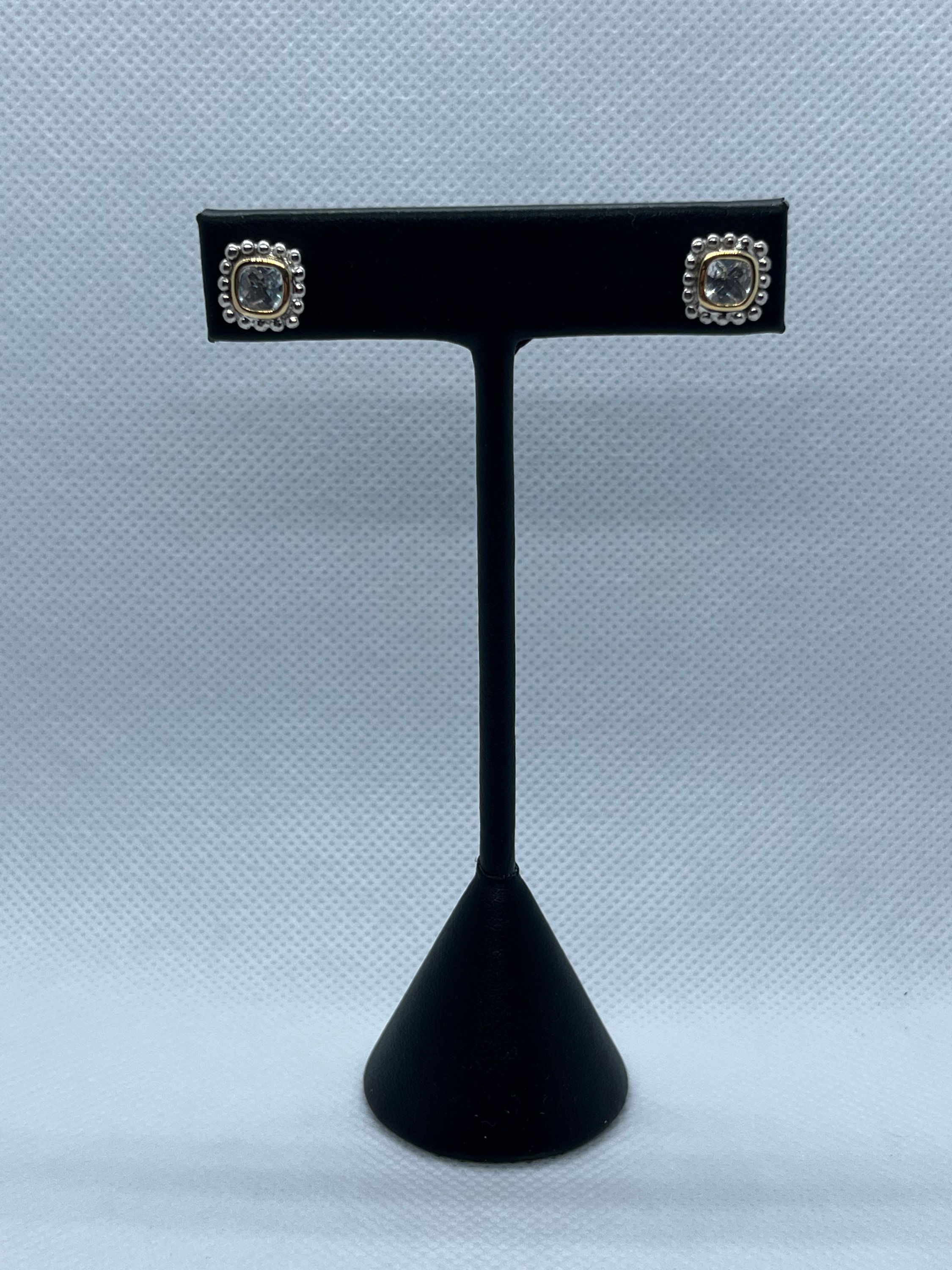 Genuine Light Aquamarine Earrings in Silver with 18k Gold Accents