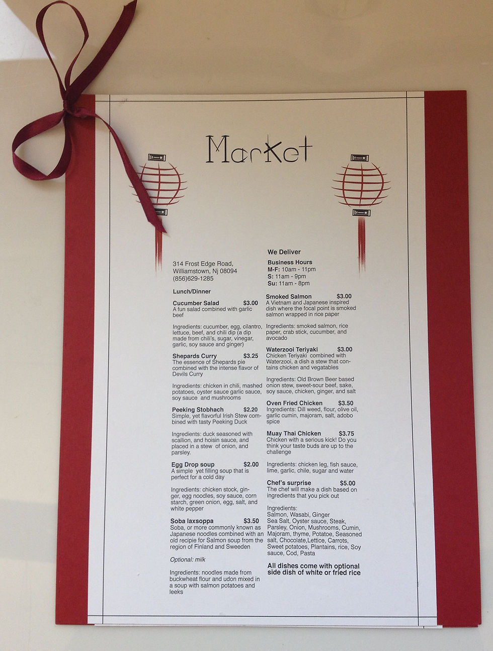 Market Eat In Menu