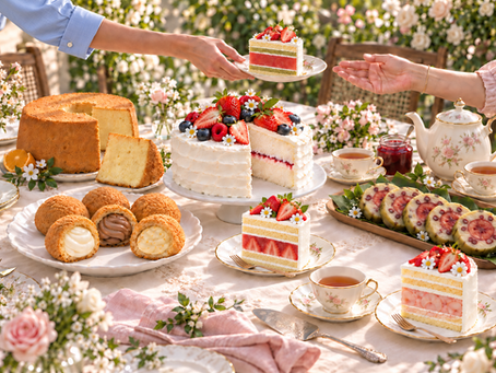 Angel Kitchen's Table with chiffon, banh tea, cloud cake and surprise cake