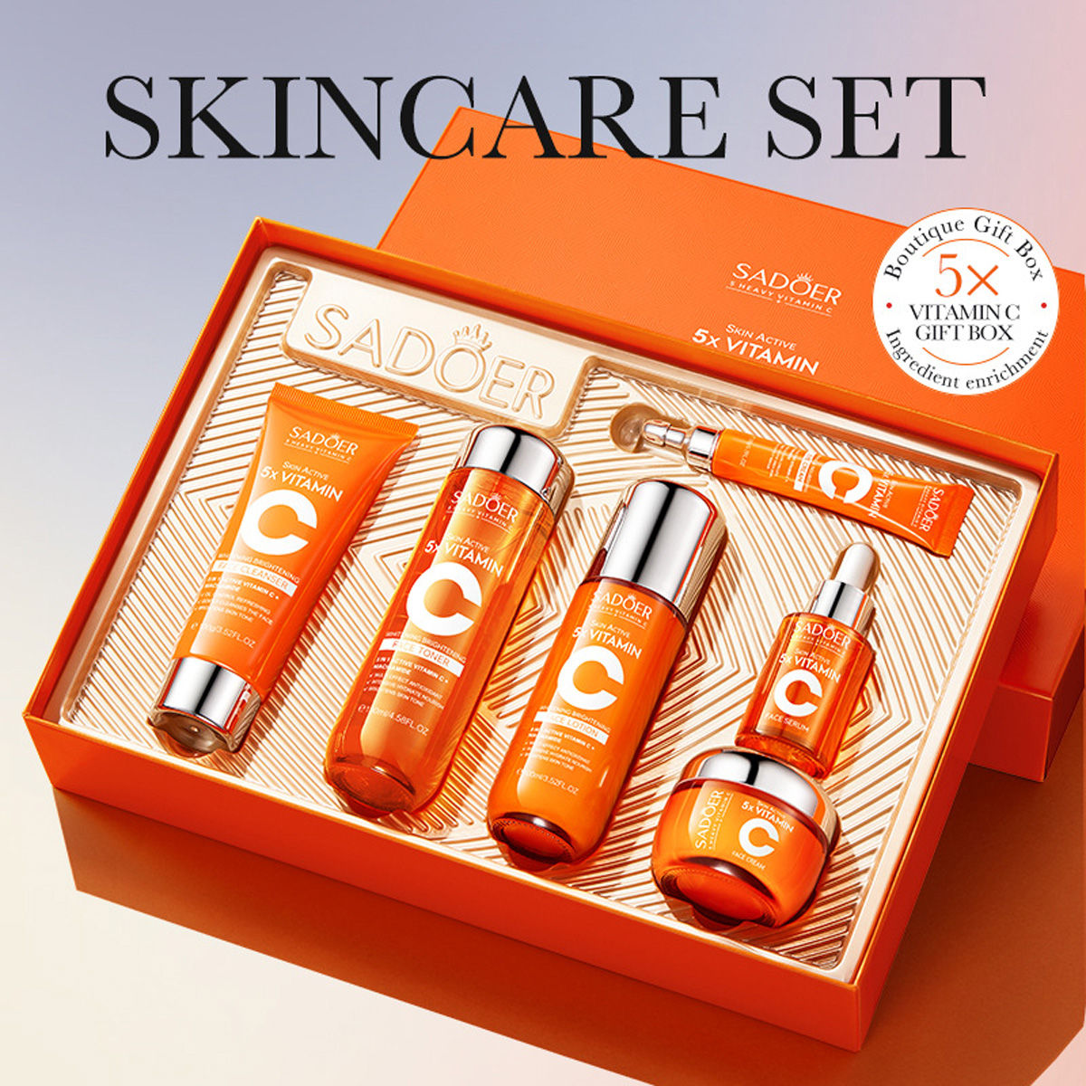 Vitamin C Skincare 6-Piece Gift Set Whitening Brightening Moisturizing And Firmi
