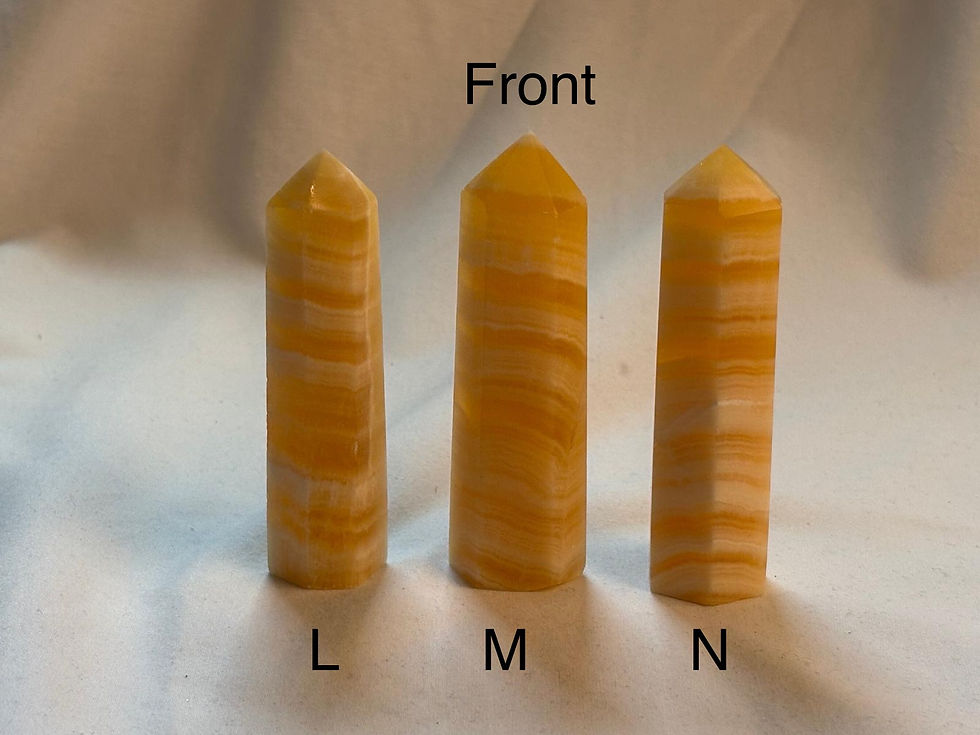 Thumbnail: Three orange calcite towers labeled front, L, M, and N. Sparkle In Stone.
