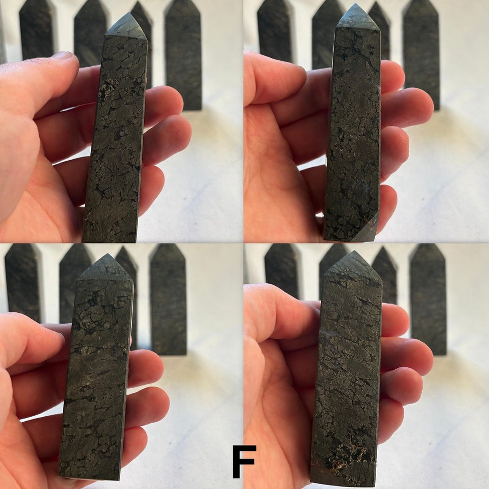 Thumbnail: Hand holding Pyrite Small Tower, Tower F, Close Up of 4 angle of that tower 