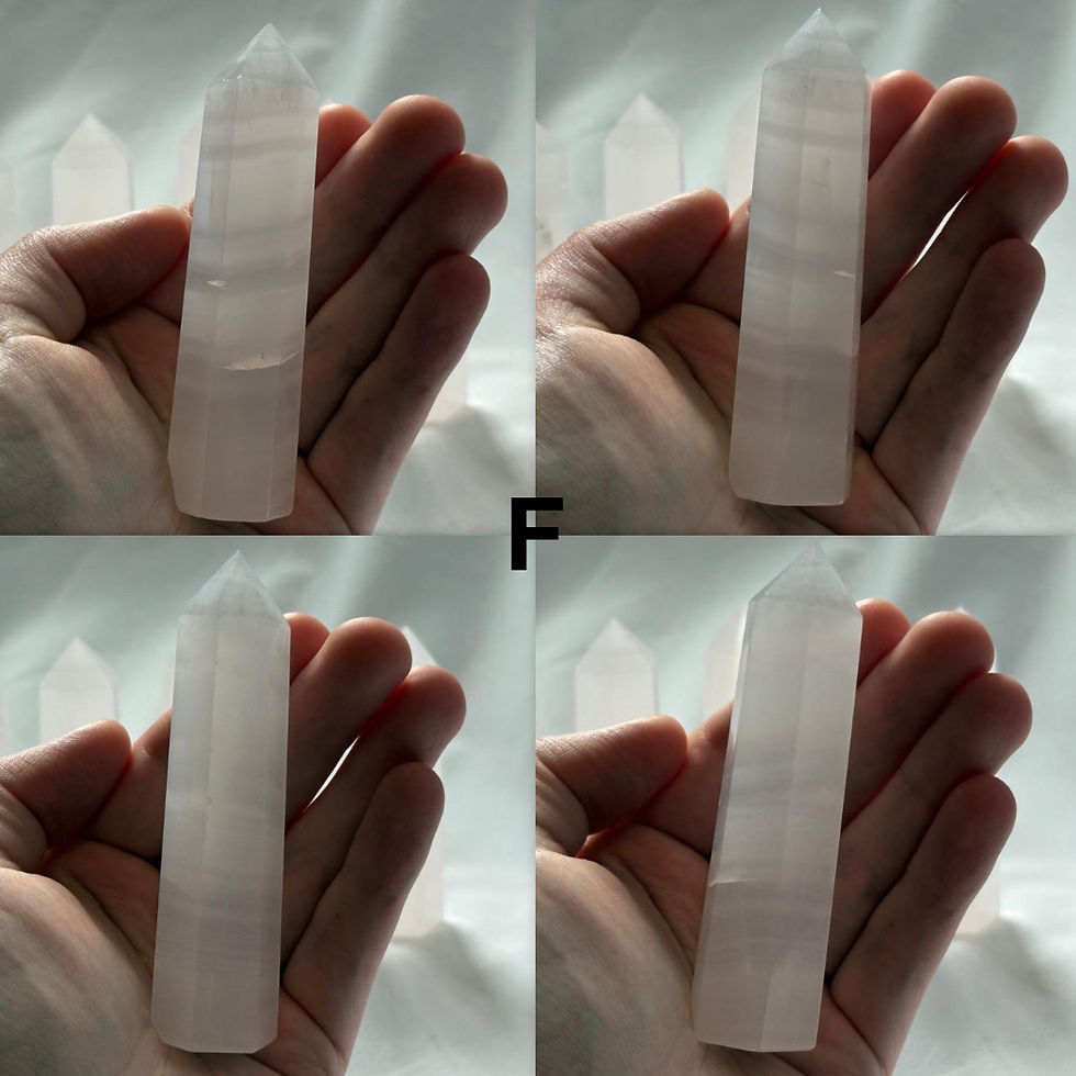 Thumbnail: Hand holding a Pink Calcite Small Tower, Tower F, Close Up of 4 angle of this tower