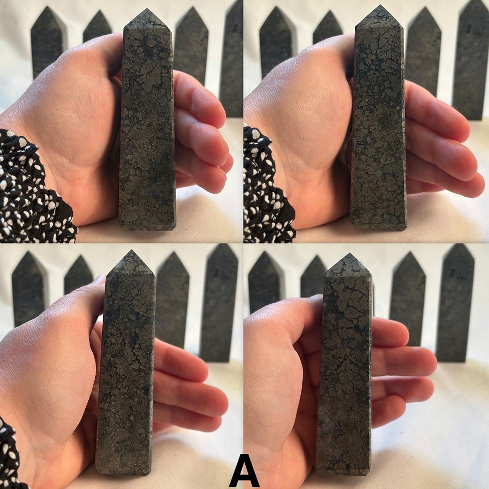 Thumbnail: Hand holding Pyrite Small Tower, Tower A, Close Up of 4 angle of that tower 