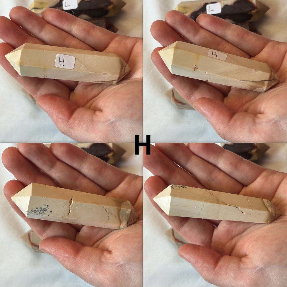 Thumbnail: Hands Holding Mookaite Double point,  Double Point H, Close Up in 4 angle 