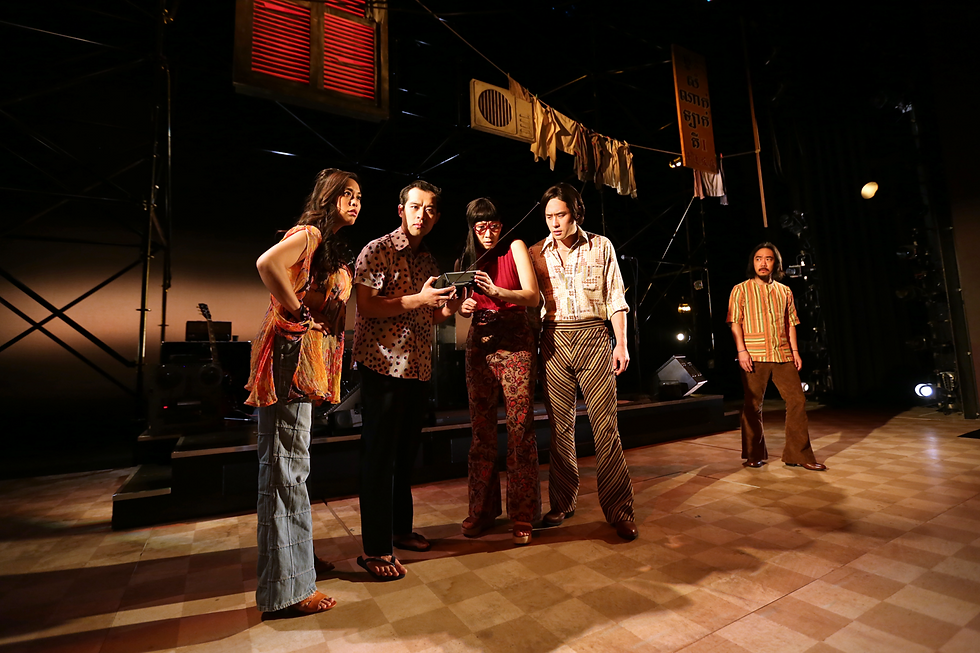 Fig. 2. Brooke Ishibashi, Joe Ngo, Jane Lui, Raymond Lee and Abraham Kim in South Coast Repertory’s world premiere production of Cambodian Rock Band by Lauren Yee. Photo by Jordan Kubat/SCR.