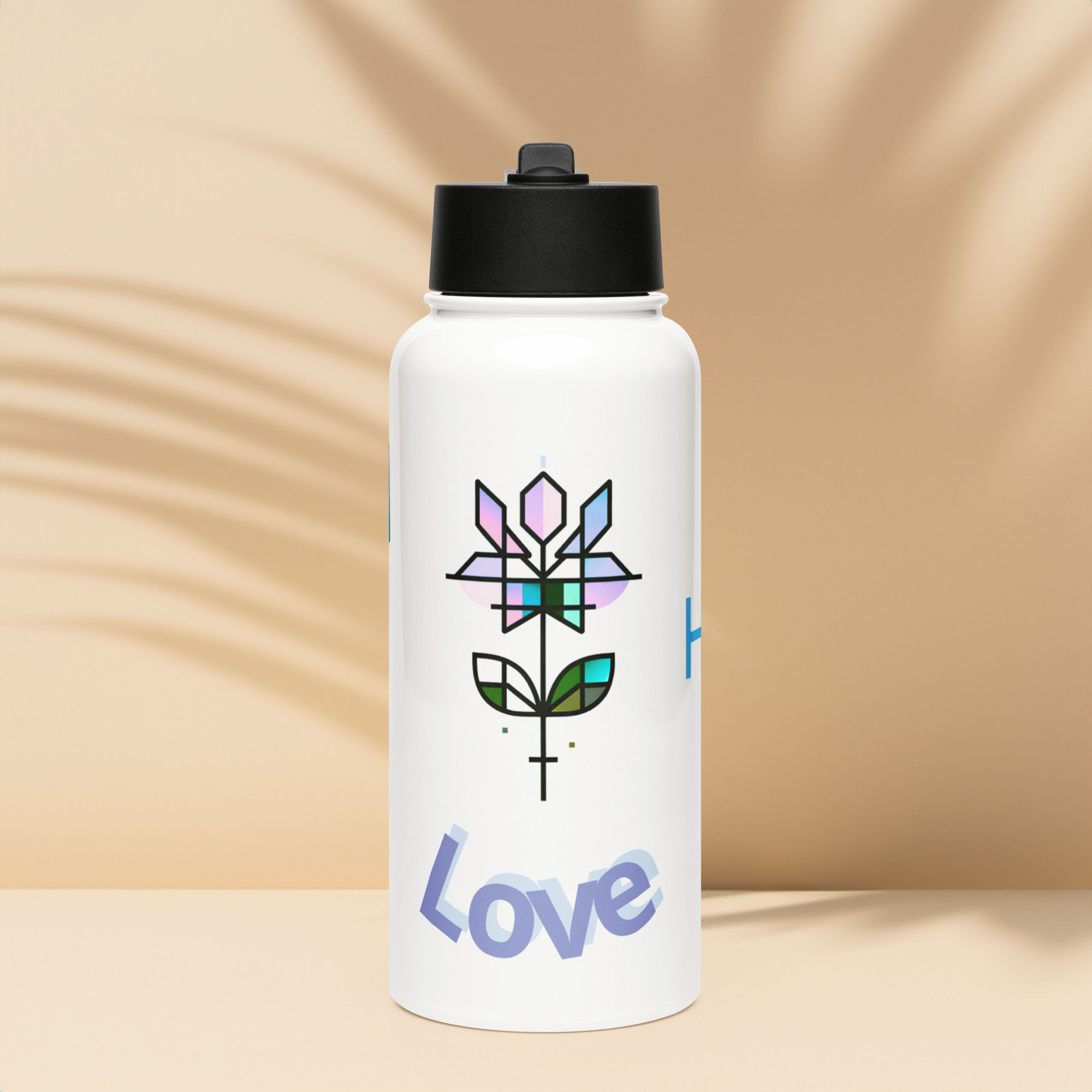 Stainless steel water bottle with a straw lid