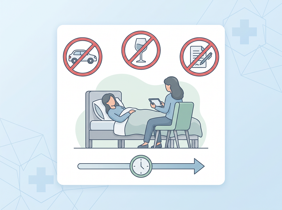 Post-anesthesia recovery and safety guidelines: no driving, no alcohol, no legal decisions for 24 hours