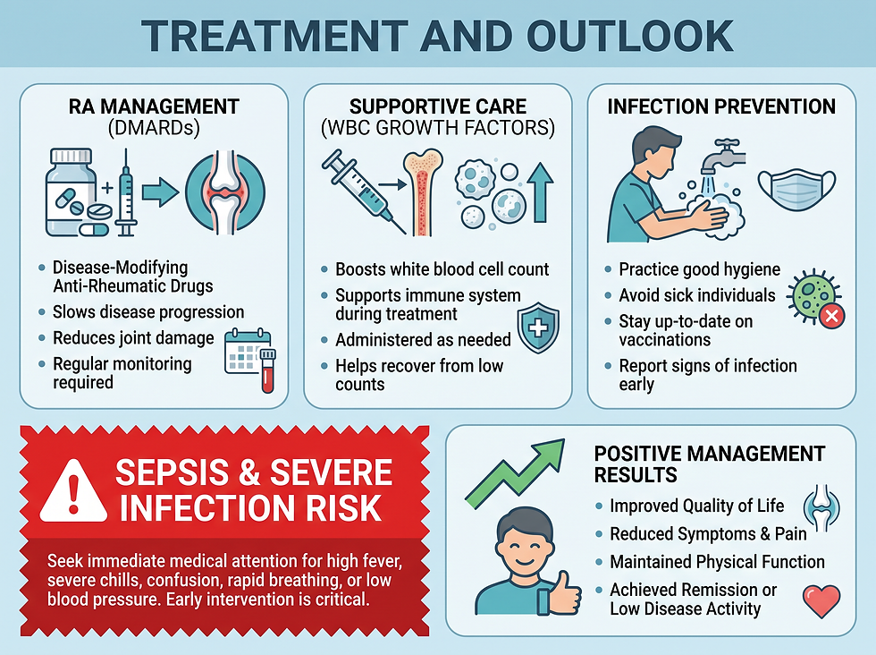 Felty syndrome treatment and outlook: RA management, infection prevention, and long-term monitoring