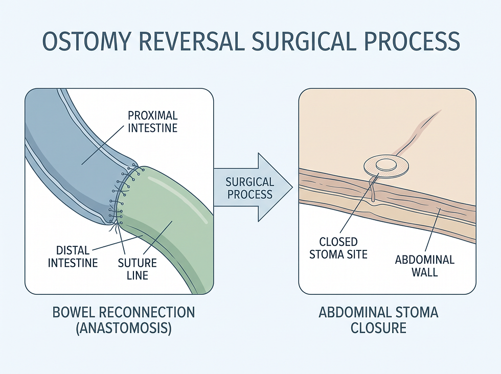 Anatomical overview of the ostomy reversal process