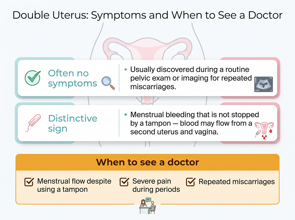 Double uterus symptoms checklist: often no symptoms, the tampon-bleeding sign, and when to see a doctor
