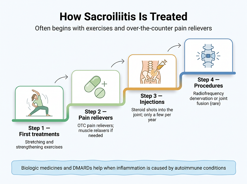 Sacroiliitis treatment ladder from exercises to procedures