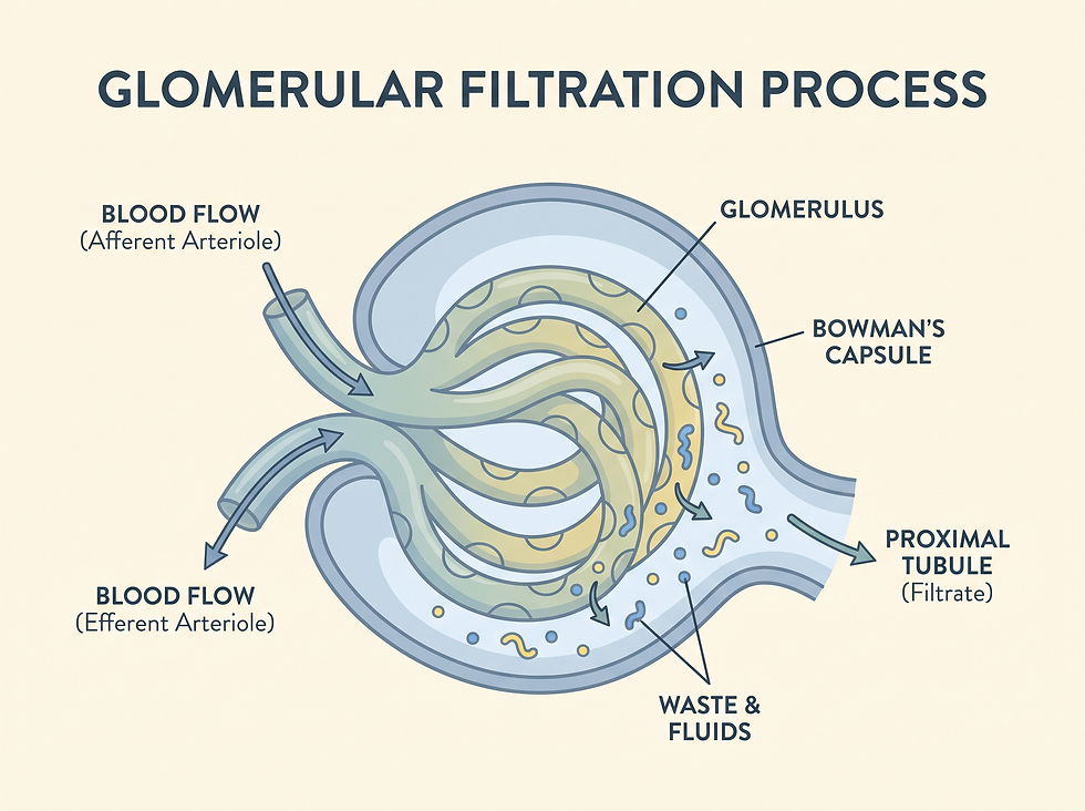Renal filtration process: the role of fenestrated capillaries in the glomerulus