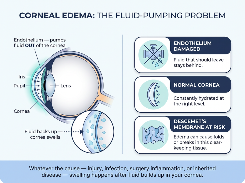 What is corneal edema: the eye's fluid-pumping system and how swelling happens