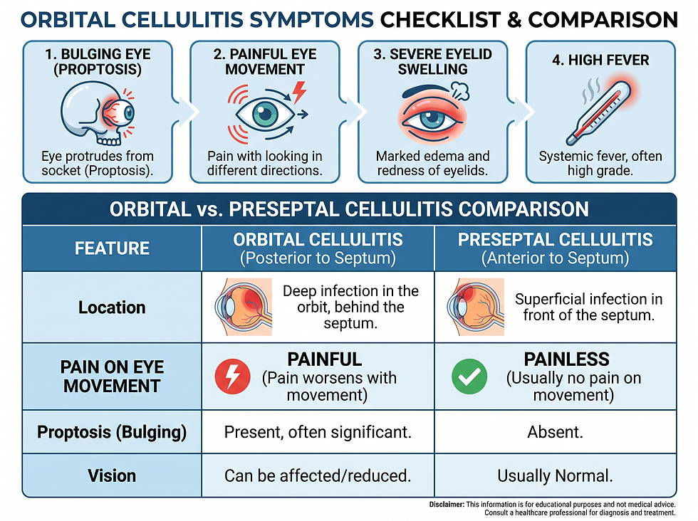 Orbital cellulitis symptoms checklist and comparison with preseptal cellulitis