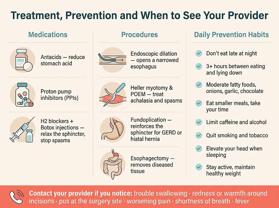 Esophageal disorders treatment options, prevention steps and when to see a provider