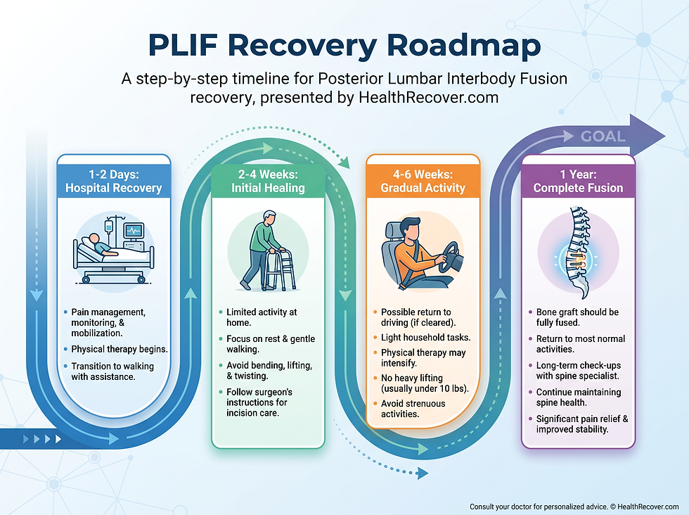 PLIF recovery roadmap: hospital recovery, initial healing, gradual activity, and complete fusion over one year