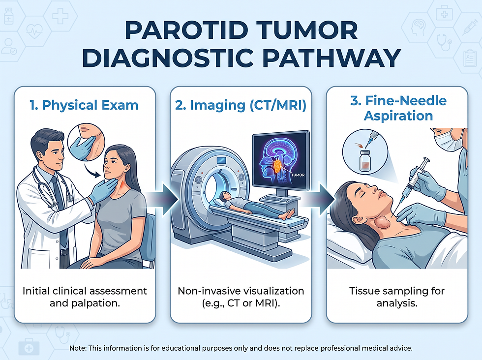 Parotid tumor diagnostic pathway: physical exam, CT or MRI imaging, and fine-needle aspiration