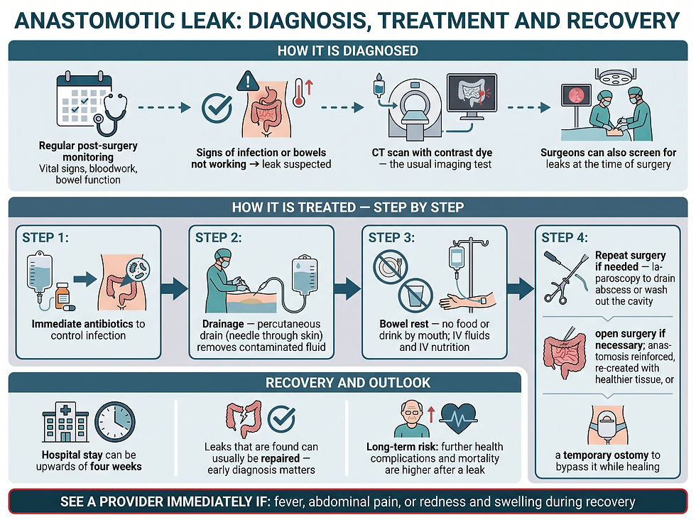 Anastomotic leak: diagnosis, treatment, and recovery