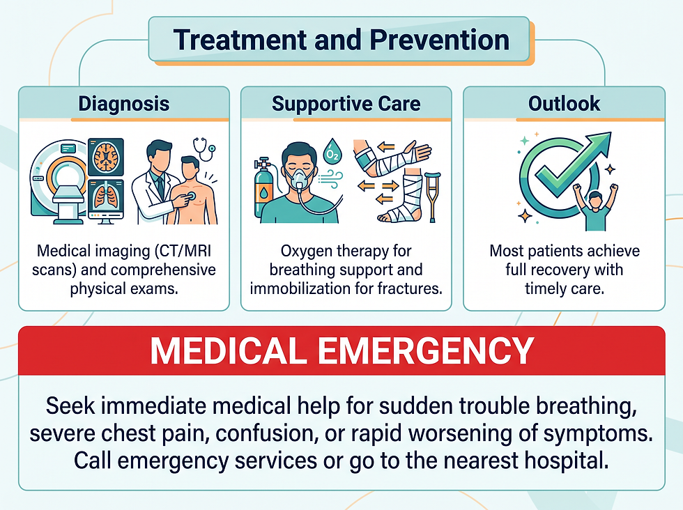 Fat Embolism Syndrome treatment and prevention — supportive care, oxygen therapy, fracture immobilization, and recovery outlook