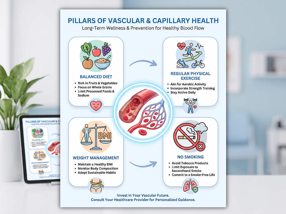 Pillars of vascular and capillary health: balanced diet, regular exercise, weight management, and no smoking
