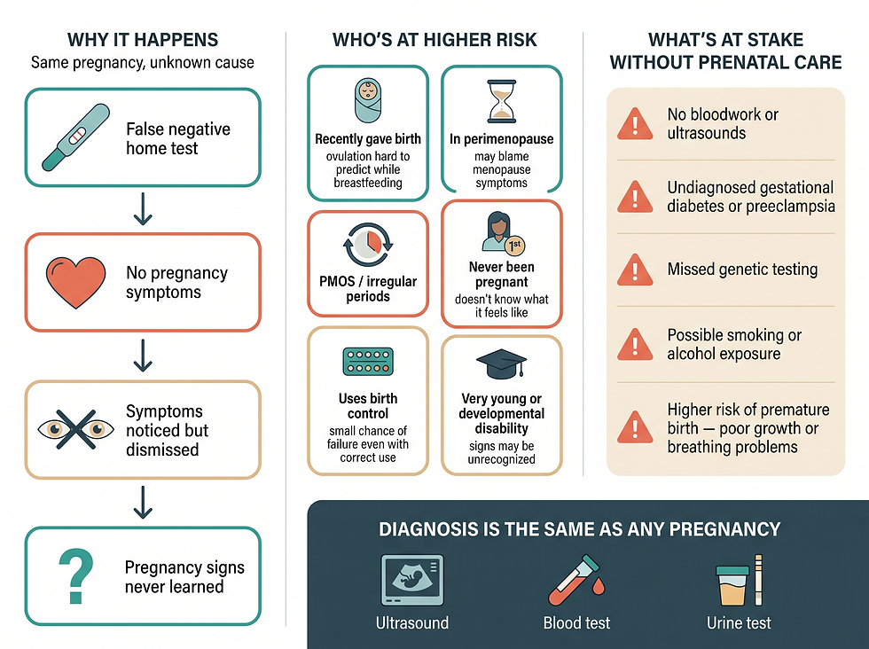 Why a cryptic pregnancy happens, who is at higher risk, and what is at stake without prenatal care
