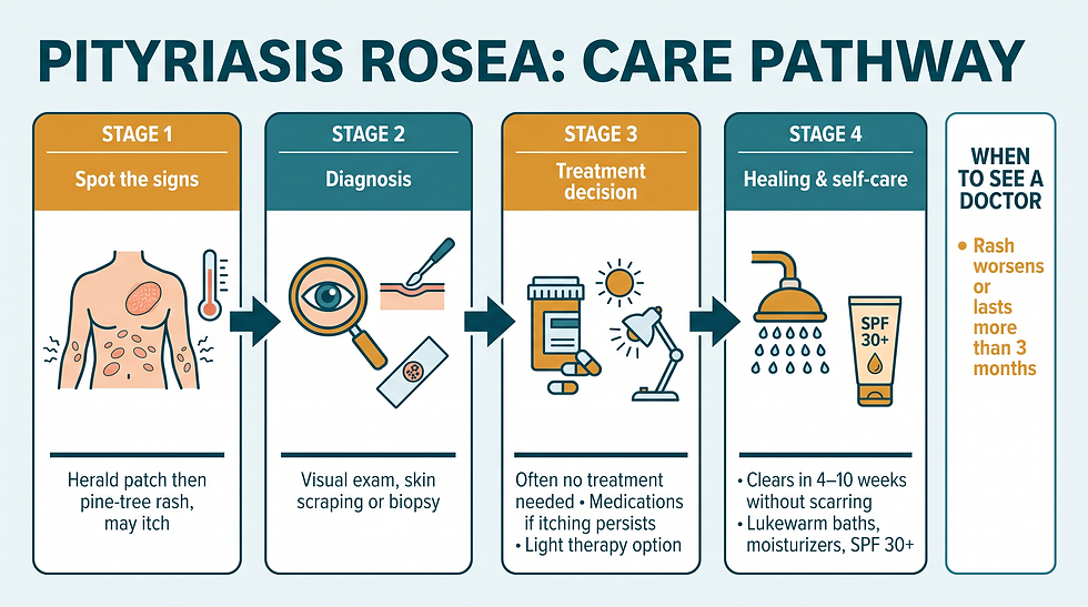 The full care pathway for pityriasis rosea from spotting the rash through healing and self-care