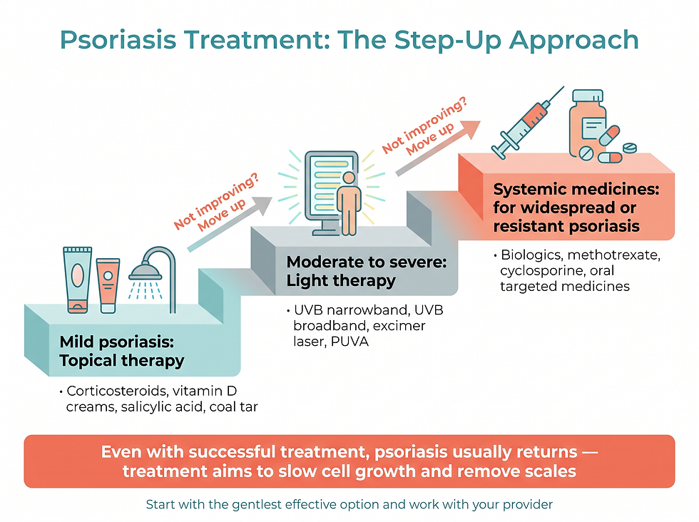 The psoriasis treatment ladder: topicals, light therapy, then systemic medicines