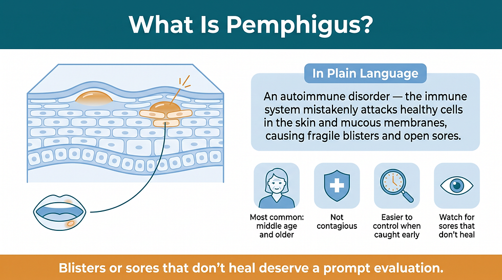 What is pemphigus: an autoimmune disorder causing fragile blisters on skin and mucous membranes, with key facts