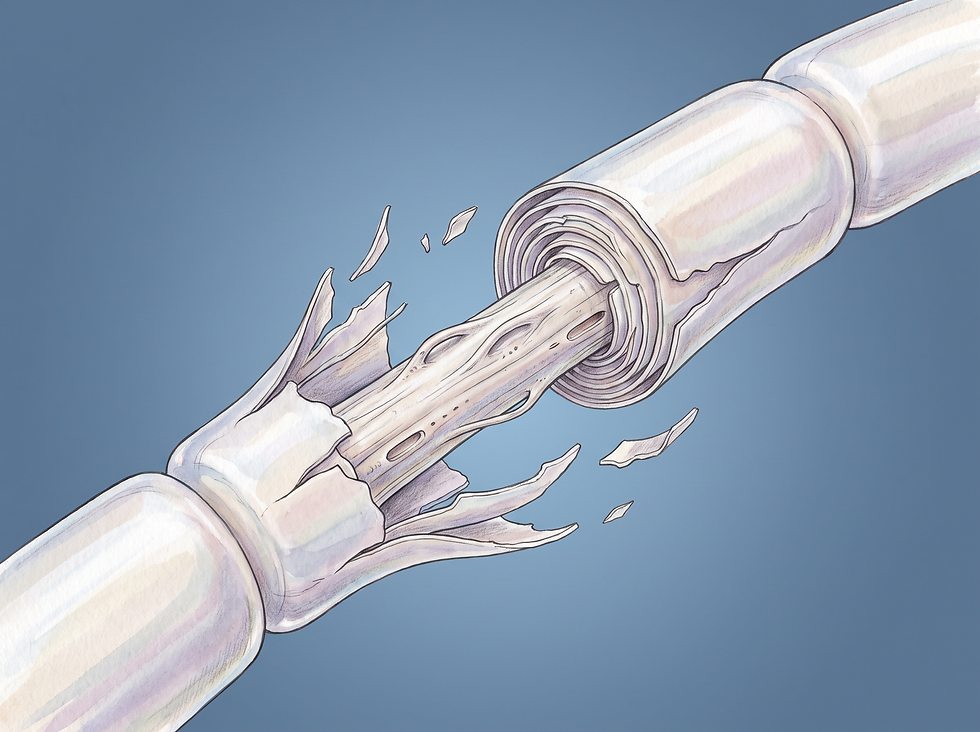Nerve fiber with damaged myelin sheath due to sulfatide buildup