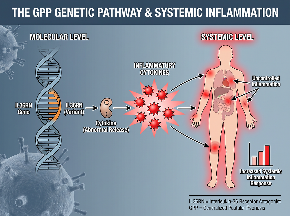 GPP genetic pathway: IL36RN gene variant, abnormal cytokine release and systemic inflammation