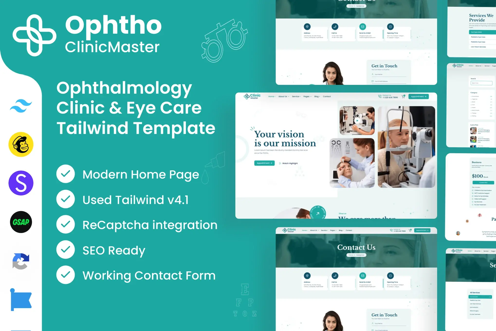 ClinicMaster Ophthalmology Care Tailwind Template