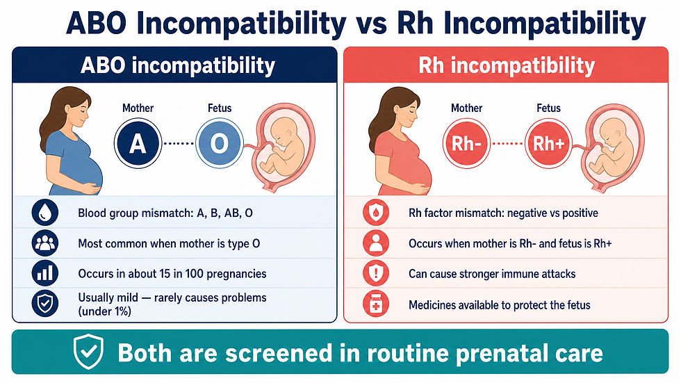 Comparison of ABO and Rh incompatibility in pregnancy