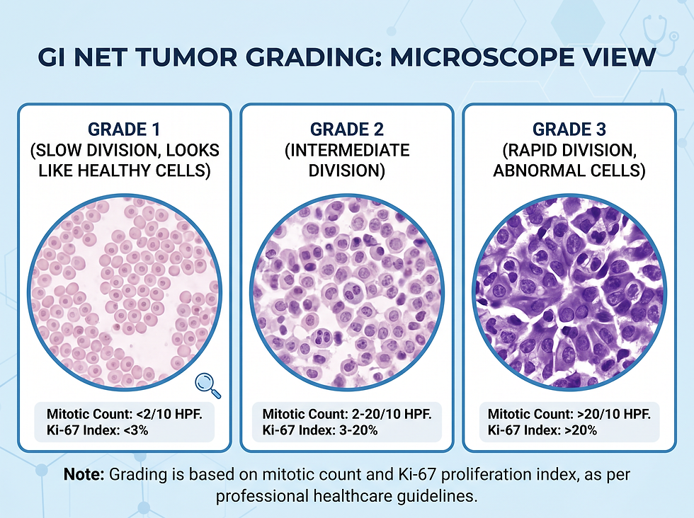 GI NETs Tumor Grading: Grades 1, 2, and 3 Cell Division Visual
