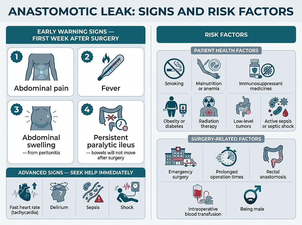 Anastomotic leak: early warning signs and risk factors