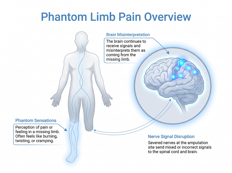 Illustration overview of phantom limb pain after amputation